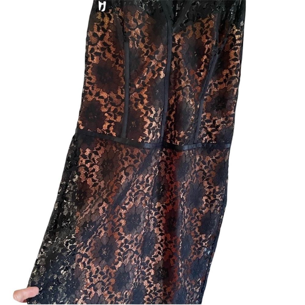 Sexy Black Lace Cocktail Dress - Nude Satin Lining Corset Top - Picture 3 of 3